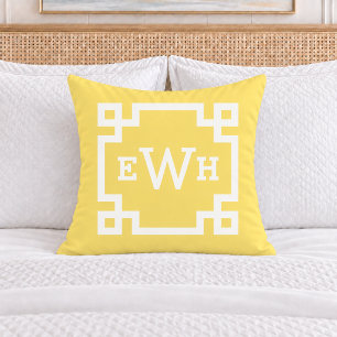 Coussin Clé grecque jaune vif Monogramme Initial