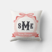 Coussin Clé grecque rouge clair monogramme à nœud (Verso)