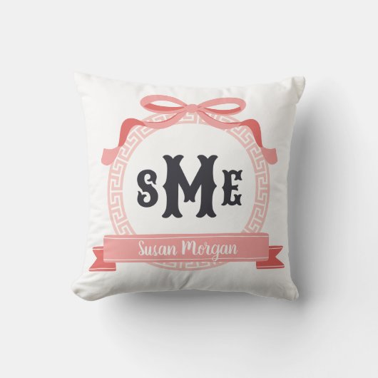 Coussin Clé grecque rouge clair monogramme à nœud (Recto)