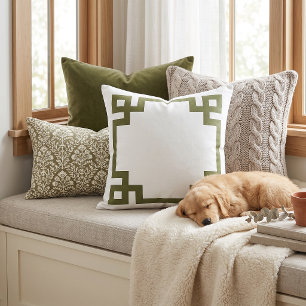 Coussin Clé grecque vert olive et blanc   Couleurs modifia