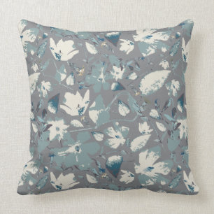 Coussin  Clematis Vine Gris Bleu Crème Aquarelle Florale