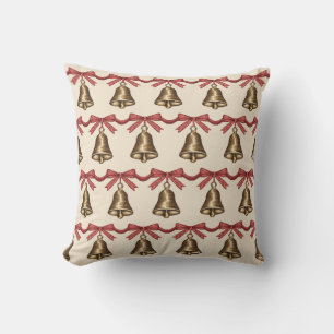 Coussin Cloche de Noël à l'aquarelle avec motif de rubans