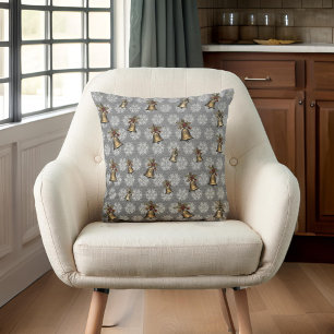 Coussin Cloches anciennes et flocons de neige sur Steel Gr