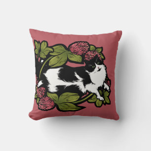 Coussin Clover Tuxedo Chat Floral Chats