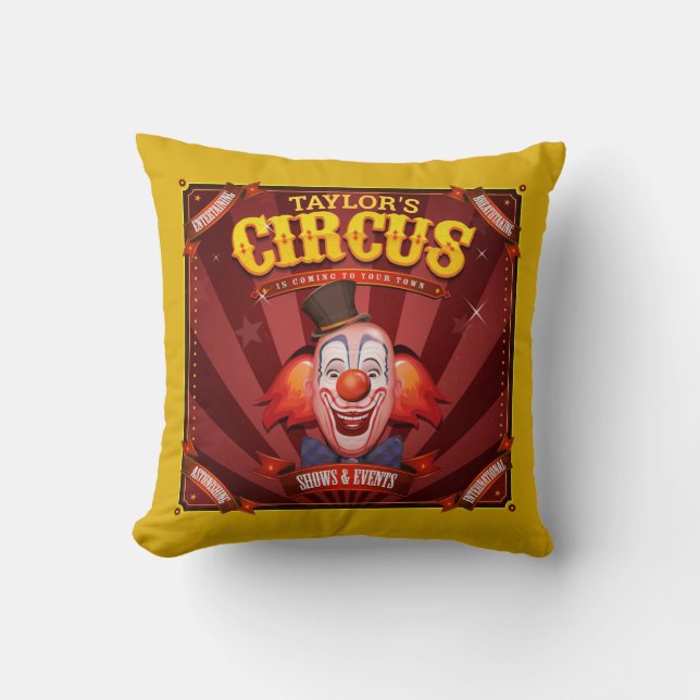 Coussin Clown Carnaval AJOUTER LE NOM Big Top Family Circu (Recto)