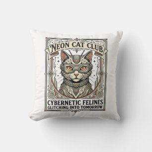 Coussin Club Chat Néon Chat Cyberpunk Vintage Art Vector S
