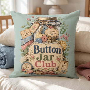 Coussin Club de jarre à boutons Cottagecore Collage de cou