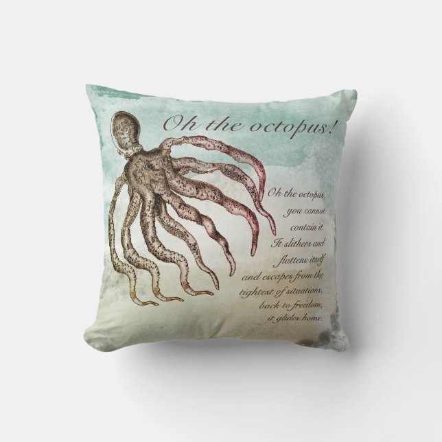 Coussin Coastal Beach House Octopus Citation (Recto)
