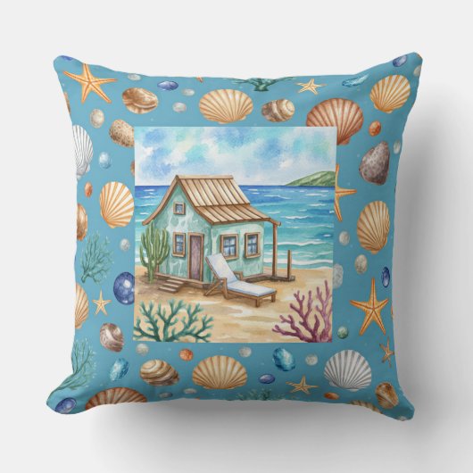 Coussin Coastal Beach Mug & Pillow - Seashells Starfish Co (Recto)