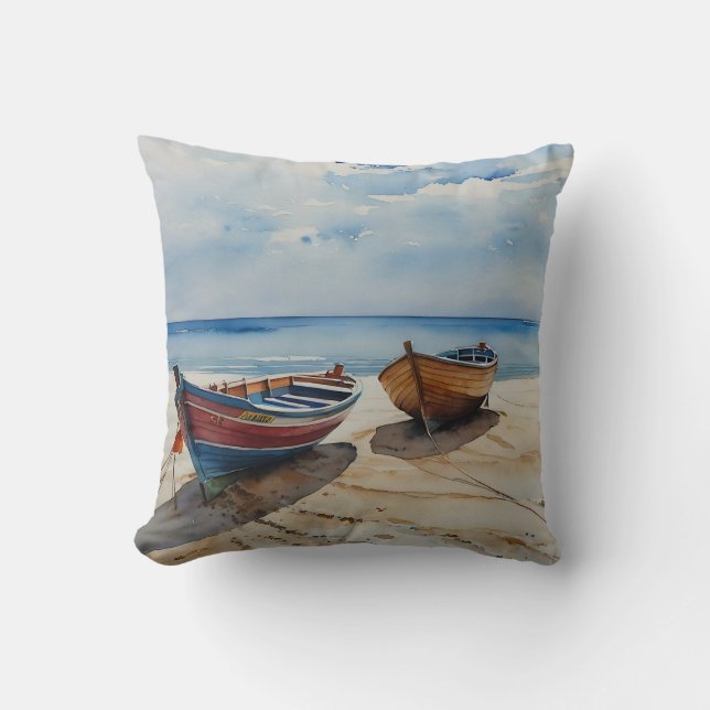 Coussin "Coastal Calm" Un Aquarelle Reposant Paysage marin (Recto)