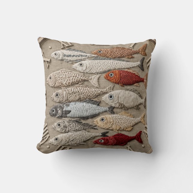 Coussin Coastal Fish  Nautical Beach House Rustic Fishing  (Recto)