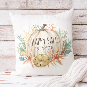 Coussin Coastal Happy Automne Citrouille Coques de mer