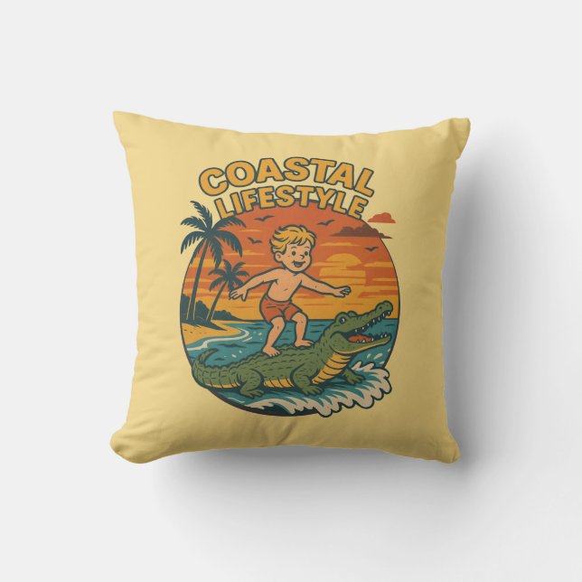 Coussin Coastal Lifestyle Alligator Surfing | Retro Beach (Recto)