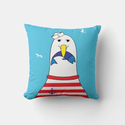 Coussin Coastal Nursery Décor Cute Seagull Caractère (Recto)