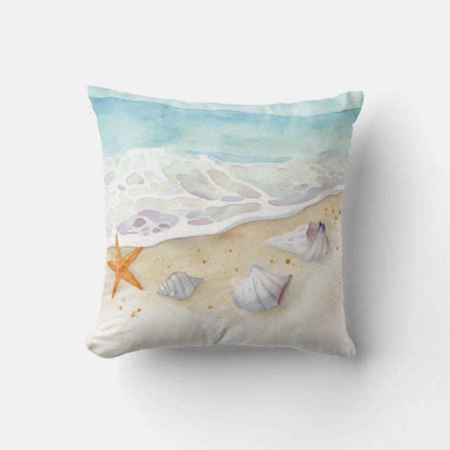 Coussin Coastal Serenity Waves Throw Pillow (Recto)