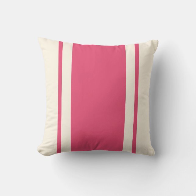 Coussin Coastal Stripe Throw Pillow – Raspberry & Cream (Recto)