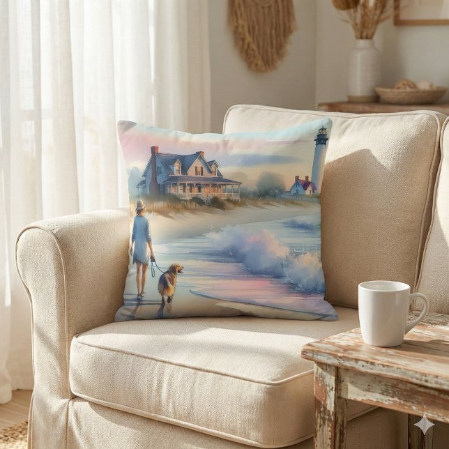 Coussin Coastal Walk to Lighthouse at Sunset (Coastal Walk to Lighthouse at Sunset Throw Pillow Mockup A)