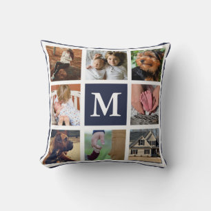 Coussin Coastal White Seashell & Navy Photo Collage