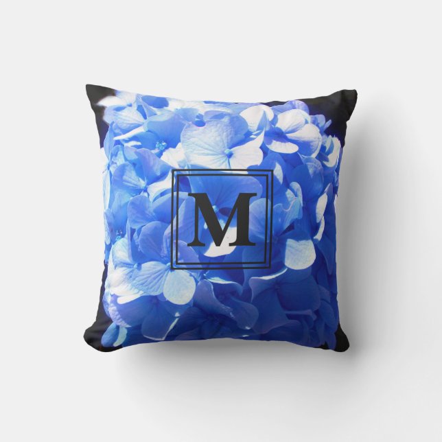 Coussin Cobalt bleu floral élégant bleu hydrangées (Recto)