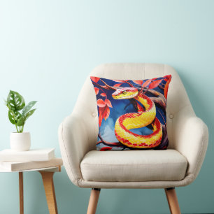 Coussin Cobra avec des écailles rouge et jaune vibrantes d
