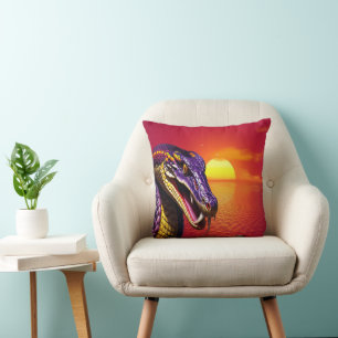 Coussin Cobra serpent avec des écailles violettes et jaune