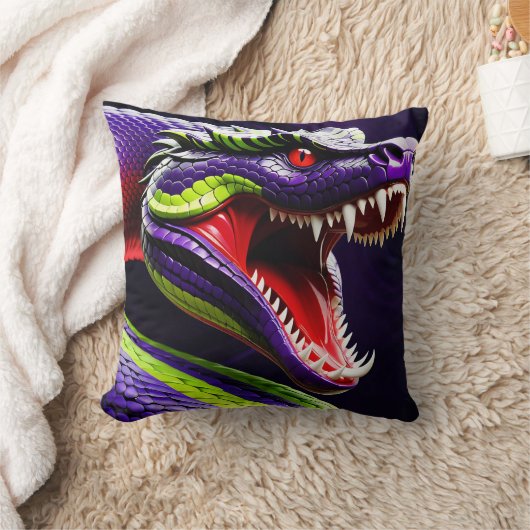 Coussin Cobra serpent avec écailles vertes et violettes vi (Couverture)