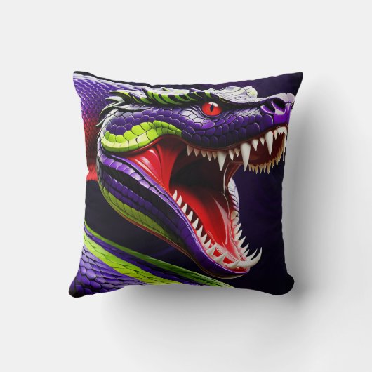 Coussin Cobra serpent avec écailles vertes et violettes vi (Verso)