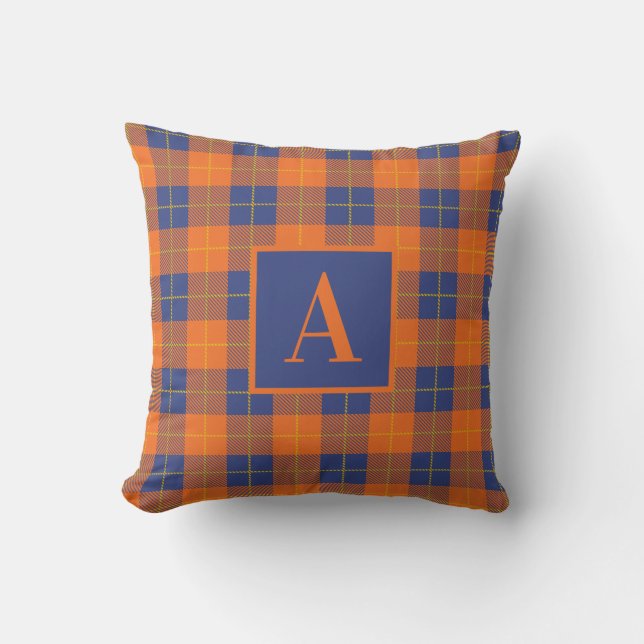 Coussin Cocardes monogrammes à carreaux de plaid automnal  (Recto)