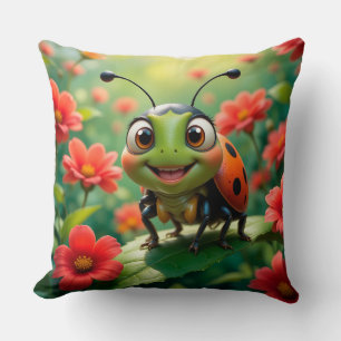 Coussin Coccinelle de dessin animé adorable sur une feuill