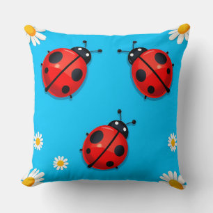 Coussin 🐞 Coccinelle Prairie Scène de Repos Décoration Fl