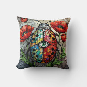 Coussin Coccinelle vitrail fleur de pavot vibrant insecte