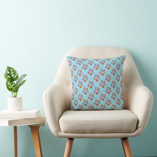 Coussin Coccinelles et Fleurs Motif Bleu Clair (Chaise)