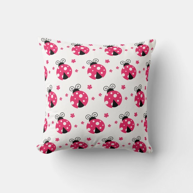 Coussin Coccinelles roses mignonnes et fleurs (Recto)