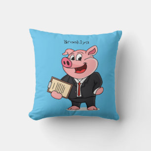 Coussin Cochon amusant en costume d'affaires dessin animé