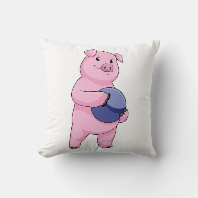 Coussin Cochon au bowling avec boule de bowling (Recto)