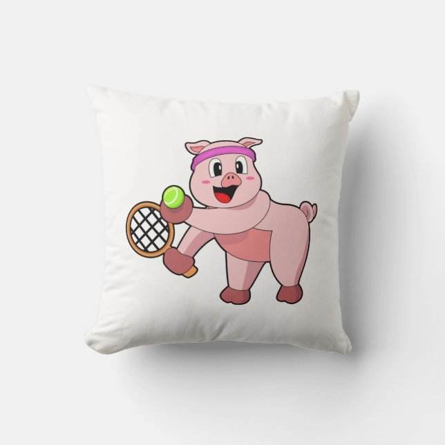 Coussin Cochon au tennis avec raquette de tennis (Recto)