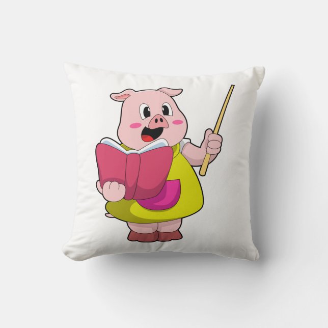 Coussin Cochon comme enseignant avec livre (Recto)