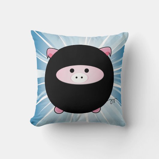 Coussin Cochon de Ninja en bleu (Recto)