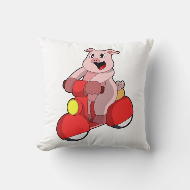 Coussin Cochon en vélo avec Scooter (Recto)