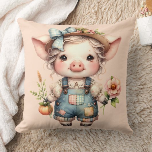 Coussin Cochon mignon de style Farmcore en salopette avec (Couverture)