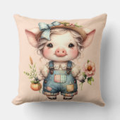 Coussin Cochon mignon de style Farmcore en salopette avec (Recto)