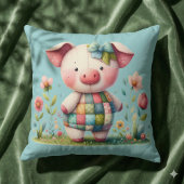 Coussin Cochon Patchwork Fantaisiste dans un Jardin Floral