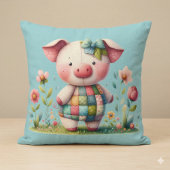 Coussin Cochon Patchwork Fantaisiste dans un Jardin Floral