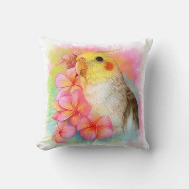 Coussin Cockatiel avec le frangipani (Recto)
