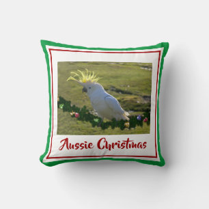 Coussin Cockatoès de Noël sur Pin Bough décoré