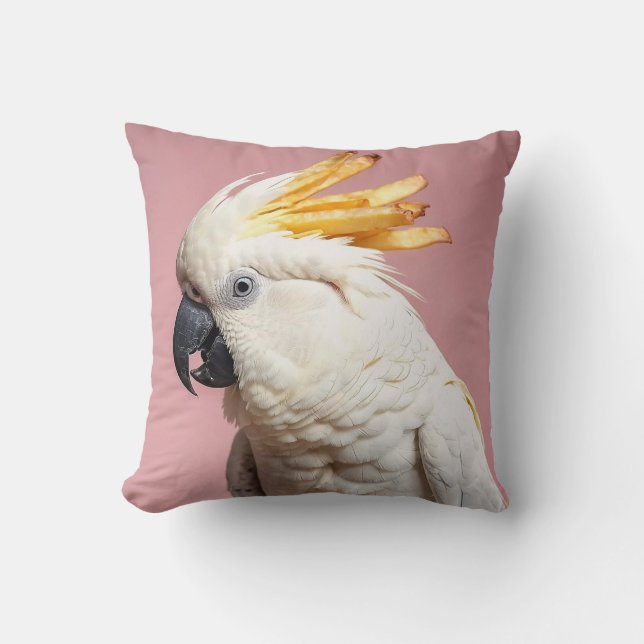 Coussin Cockatoo Drôle Avec Crest Fries Français (Recto)