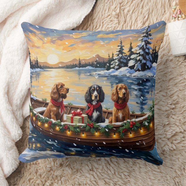 Coussin Cocker Spaniel Christmas Boat Holiday (Couverture)