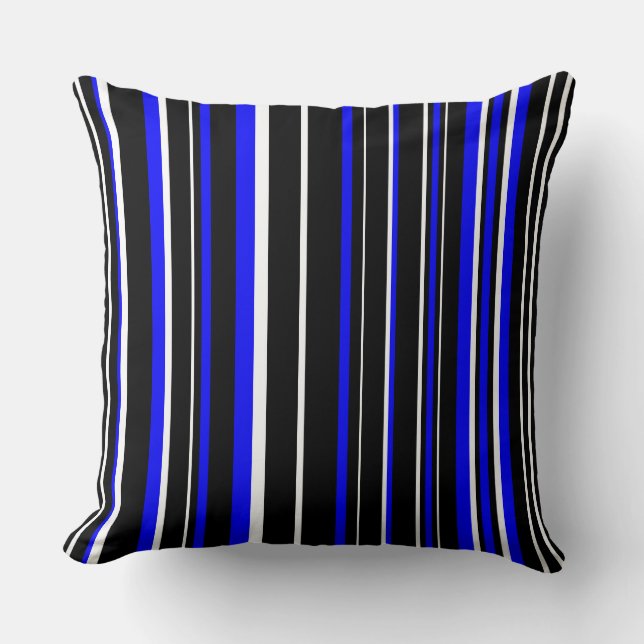 Coussin Code-barres rayé noir, bleu et blanc (Recto)