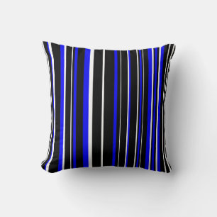 Coussin Code-barres rayé noir, bleu et blanc