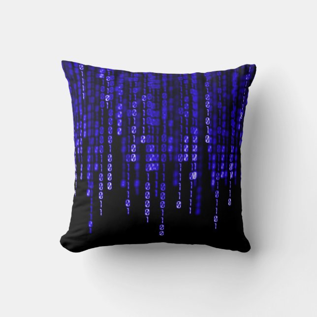 Coussin Code binaire fantôme bleu (Recto)